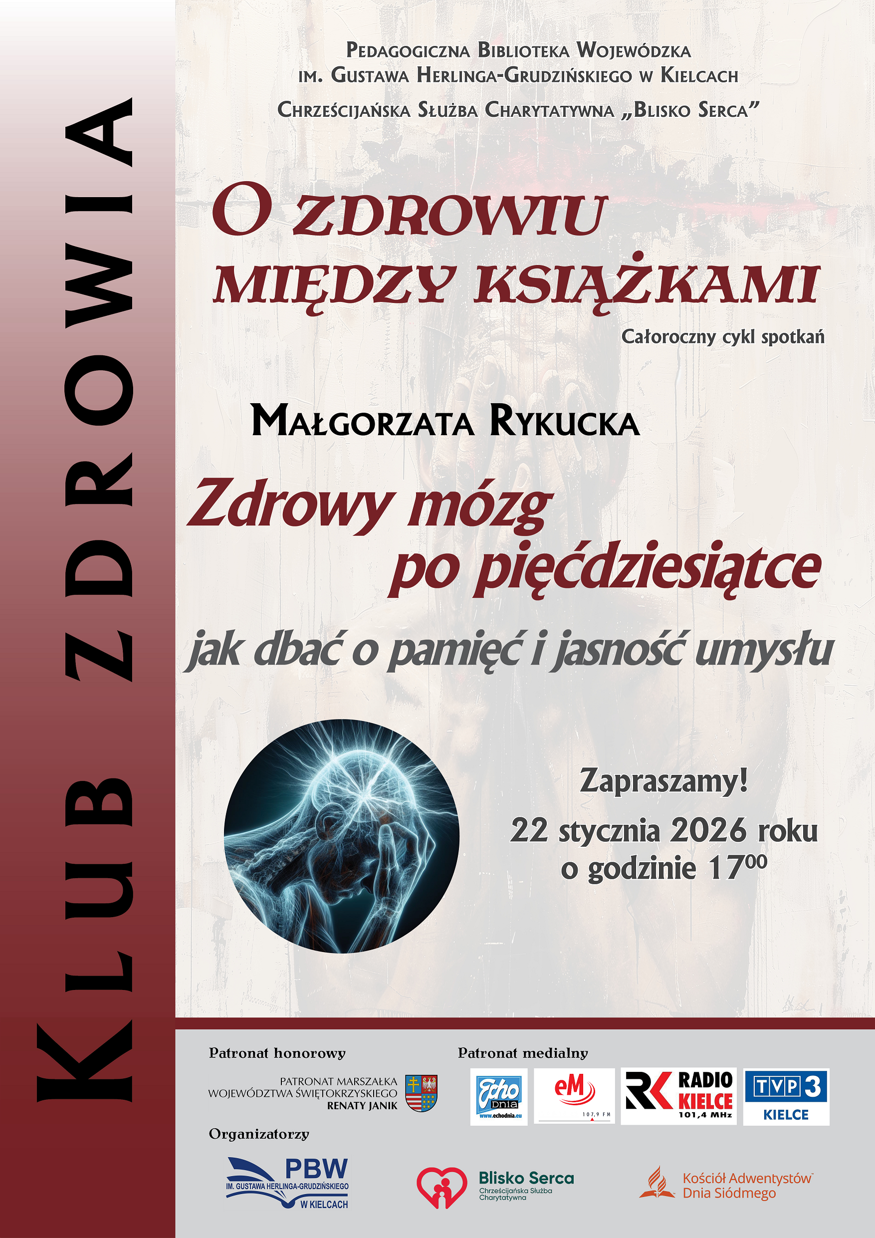Zdrowy mózg po pięćdziesiątce – zaproszenie na wykład Klubu Zdrowia w Kielcach
